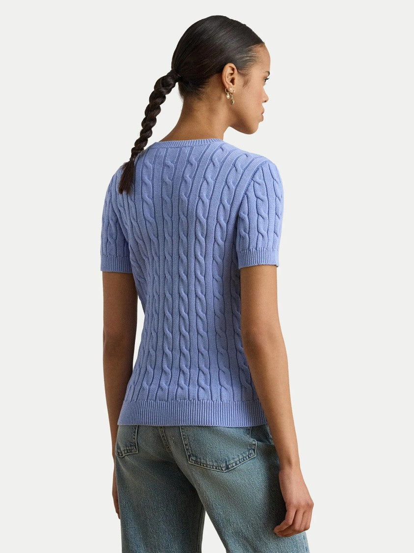 Lauren Ralph Lauren Light Blue Eyelah Linen Pullover Knit Top