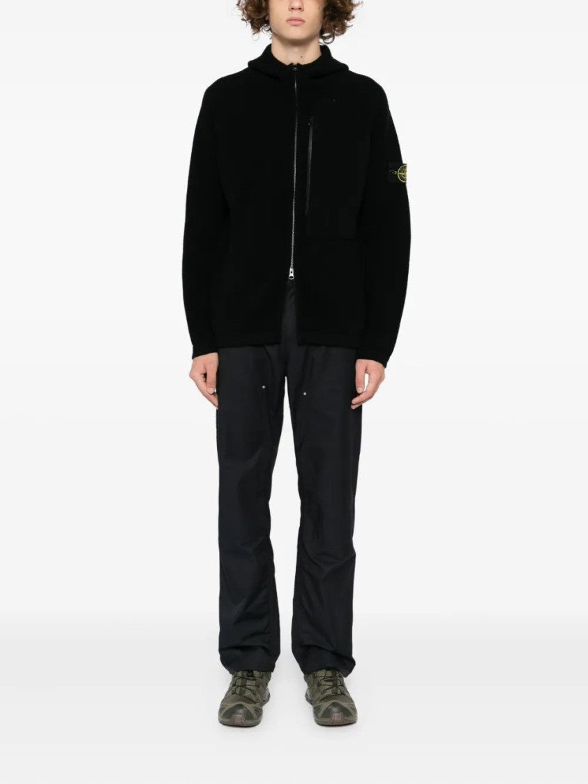Stone Island Hooded Black Jacket With Logo Patch