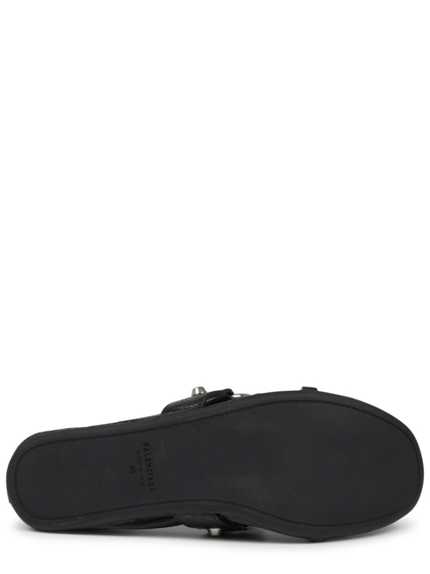 Balenciaga Ballerina Flats In Textured Lambskin With Silver Accents