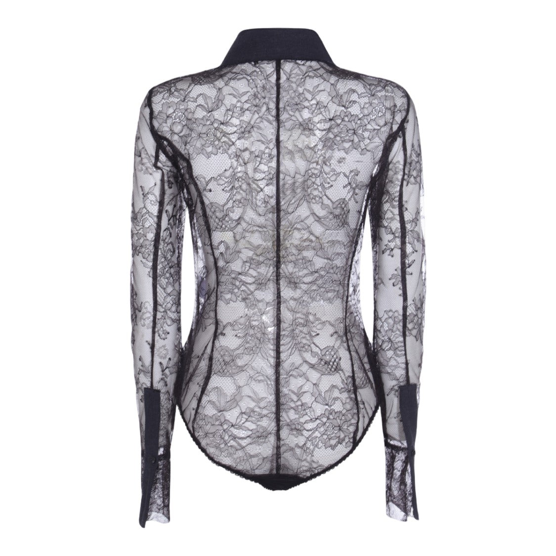 Blumarine Sheer Lace Bodysuit Shirt With Floral Patterns