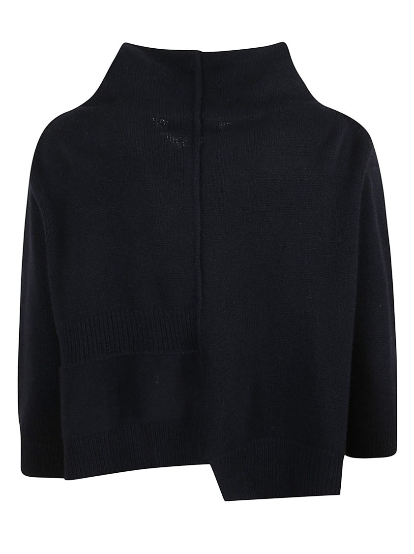 Yohji Yamamoto Asymmetric Black Wool Cardigan With Snap Closure And Modern Silhouette