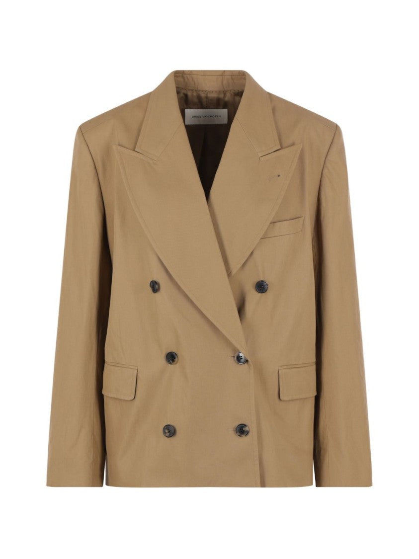 Dries Van Noten Camel Bosea Cotton Twill Double-Breasted Jacket