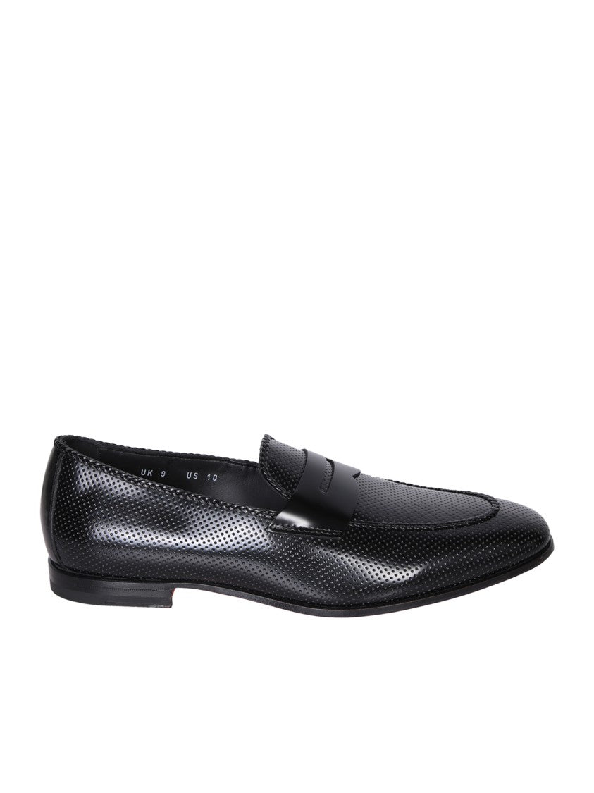 Santoni Black Glossy Leather Loafers