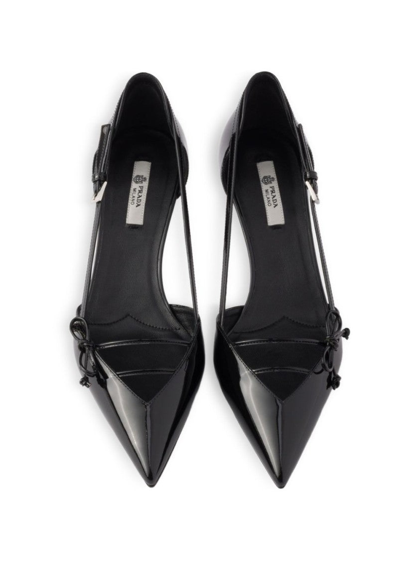 Prada Black Open-Side Leather Buckle Strap Pumps