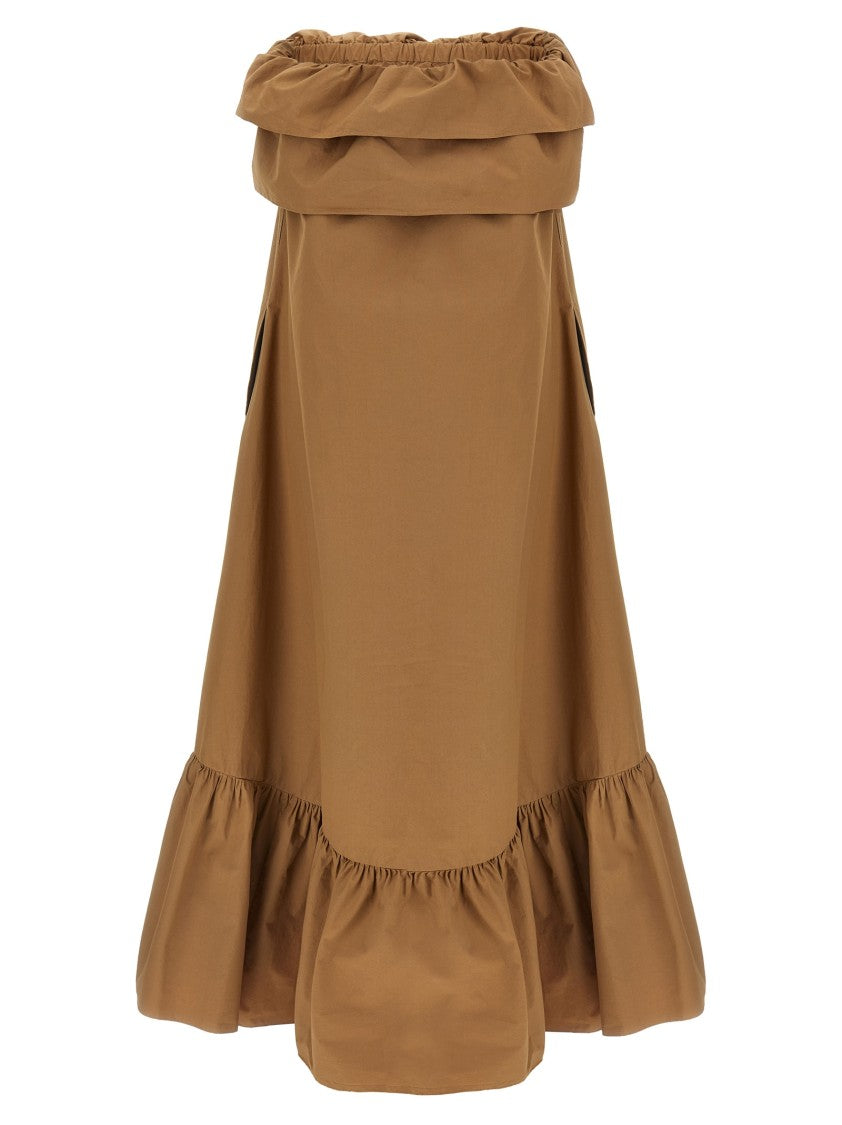 Saint Laurent Off-The-Shoulder Cotton Midi Dress With Flounced Bustier And Asymmetrical Skirt