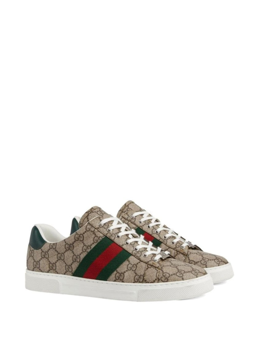 Gucci Beige And Ebony Gg Supreme Ace Trainers