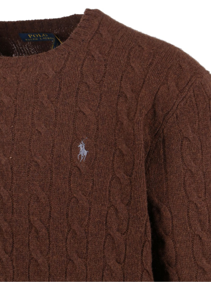 Polo Ralph Lauren Brown Cable-Knit Sweater With Contrast Logo Embroidery