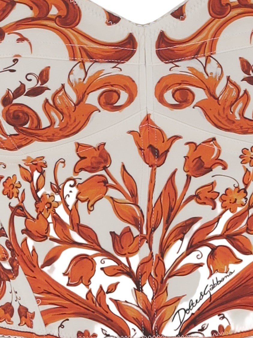 Dolce & Gabbana Majolica Print Stretch Silk Bustier