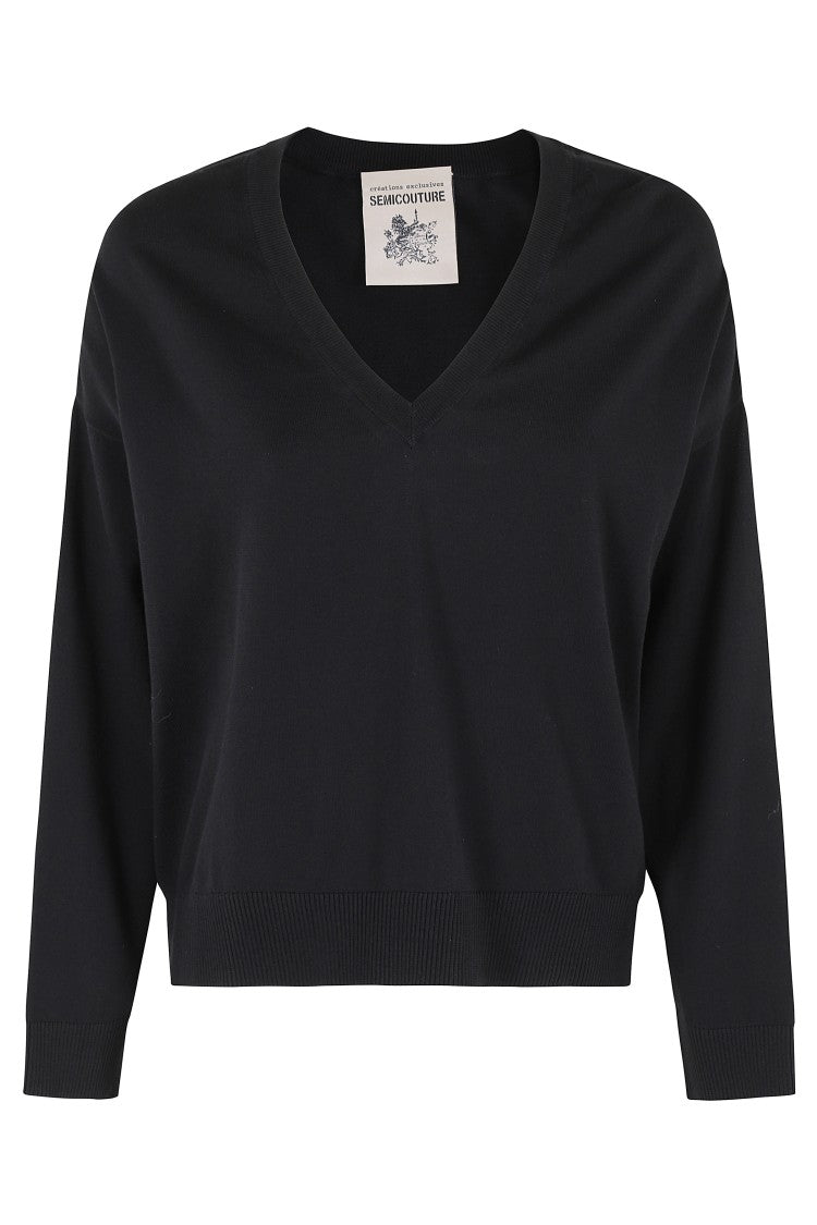 Semi Couture Morgane Boxy Fit Black Cotton Sweater