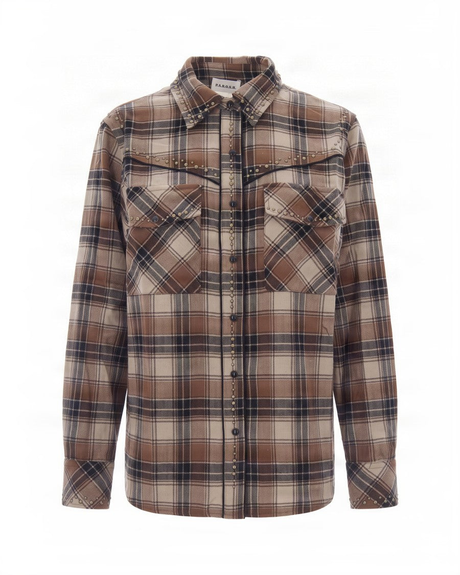 P.A.R.O.S.H. Brown Plaid Cotton Long-Sleeve Shirt