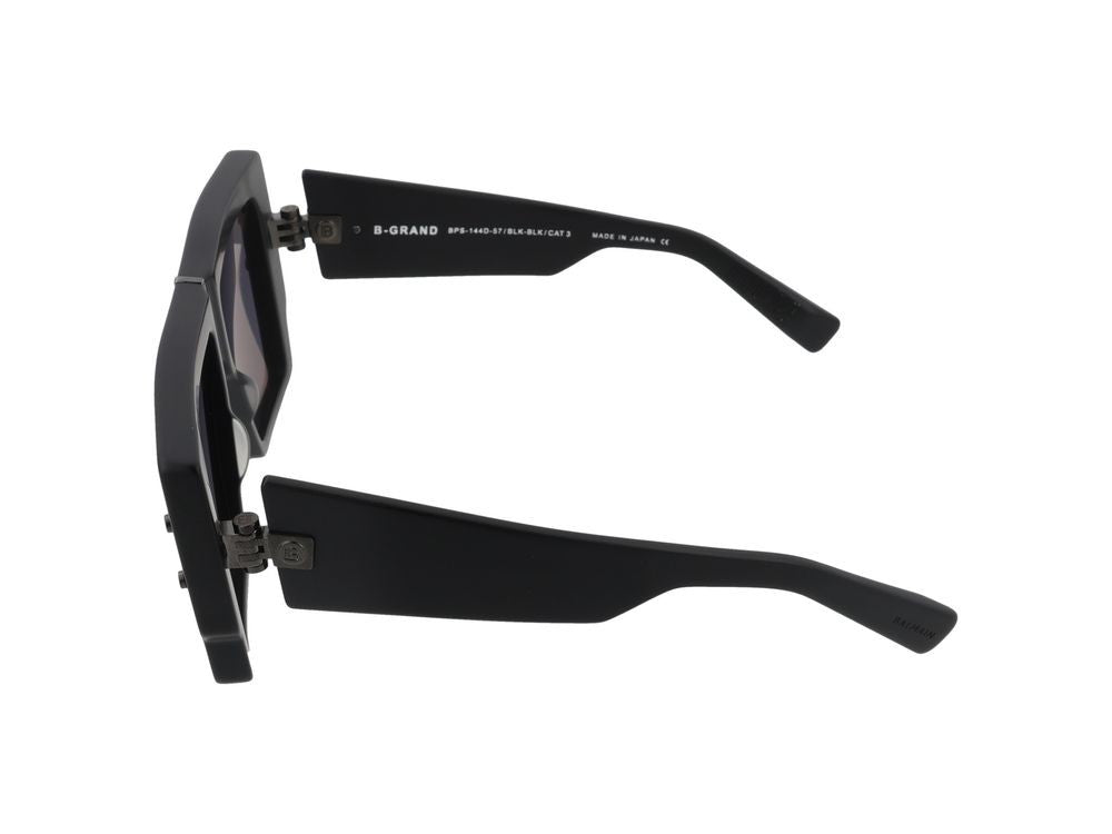 Balmain Black Glossy Rivet Detail Square Frame Sunglasses
