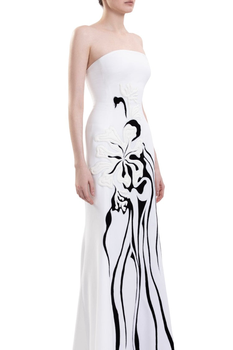 Saiid Kobeisy Embroidered Crepe Strapless Gown With Padded Detailing