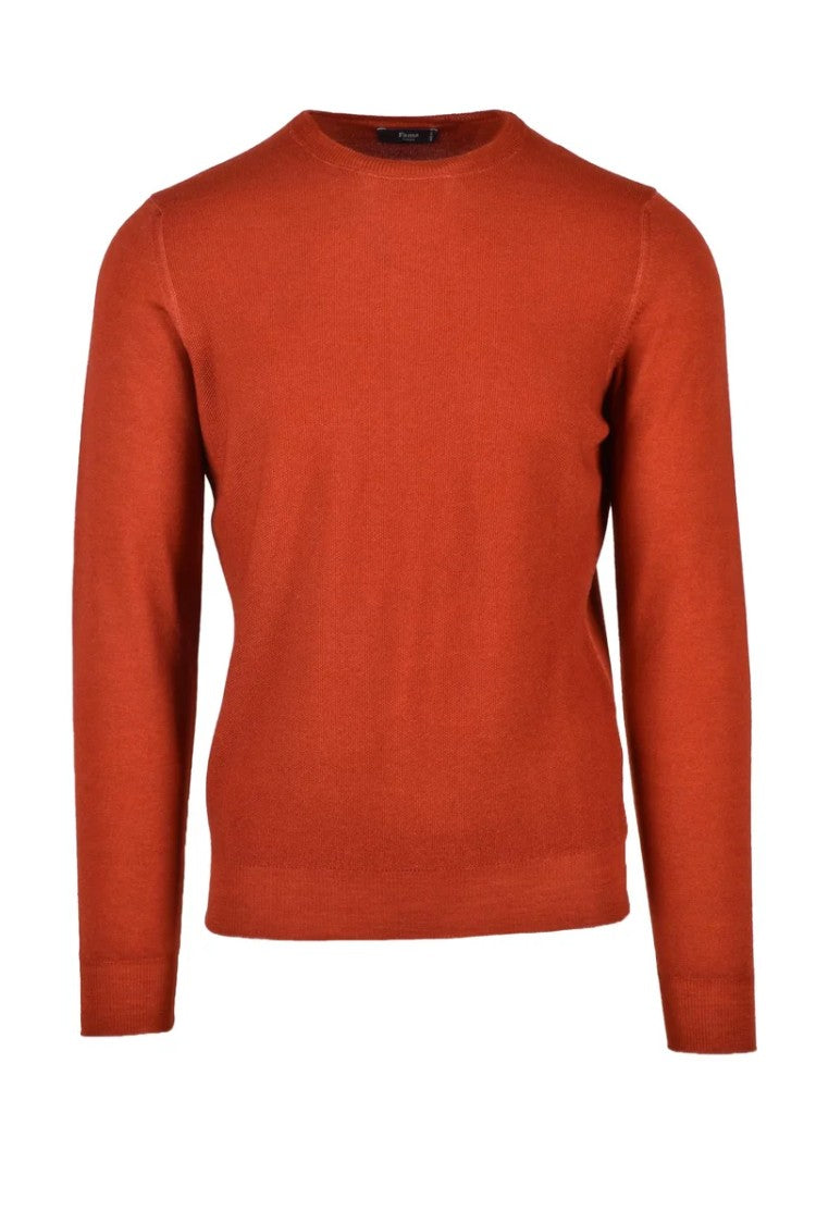 Fama Red Crewneck Merino Wool Sweater