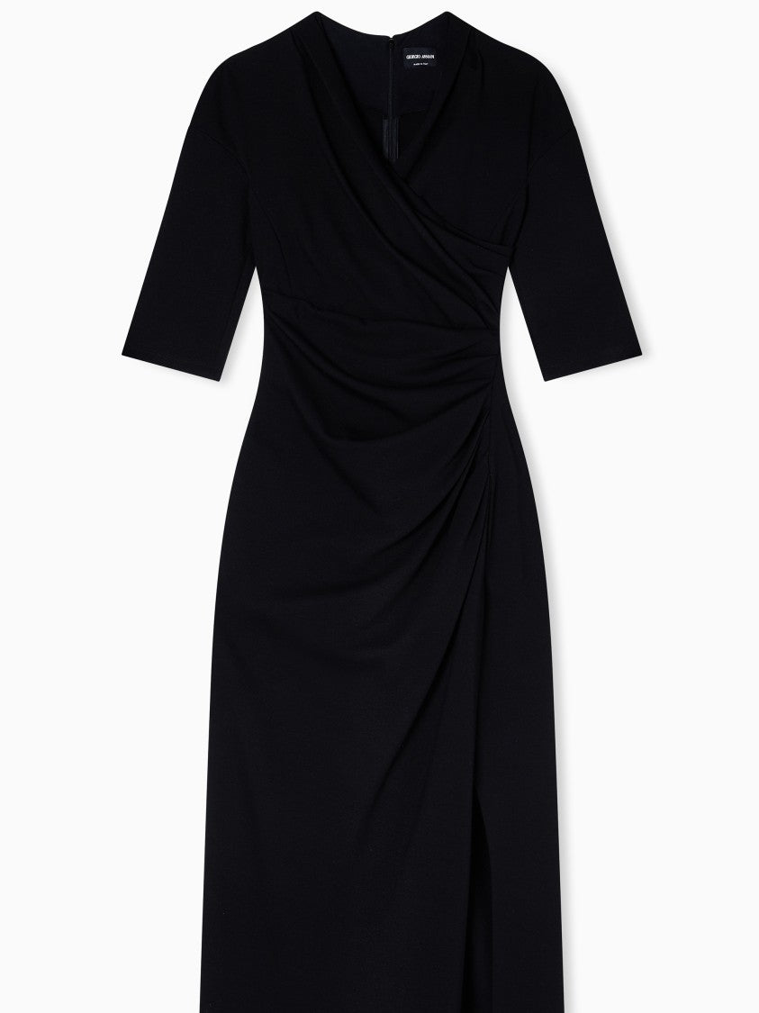 Giorgio Armani Fitted Black Midi Wrap Draped Dress