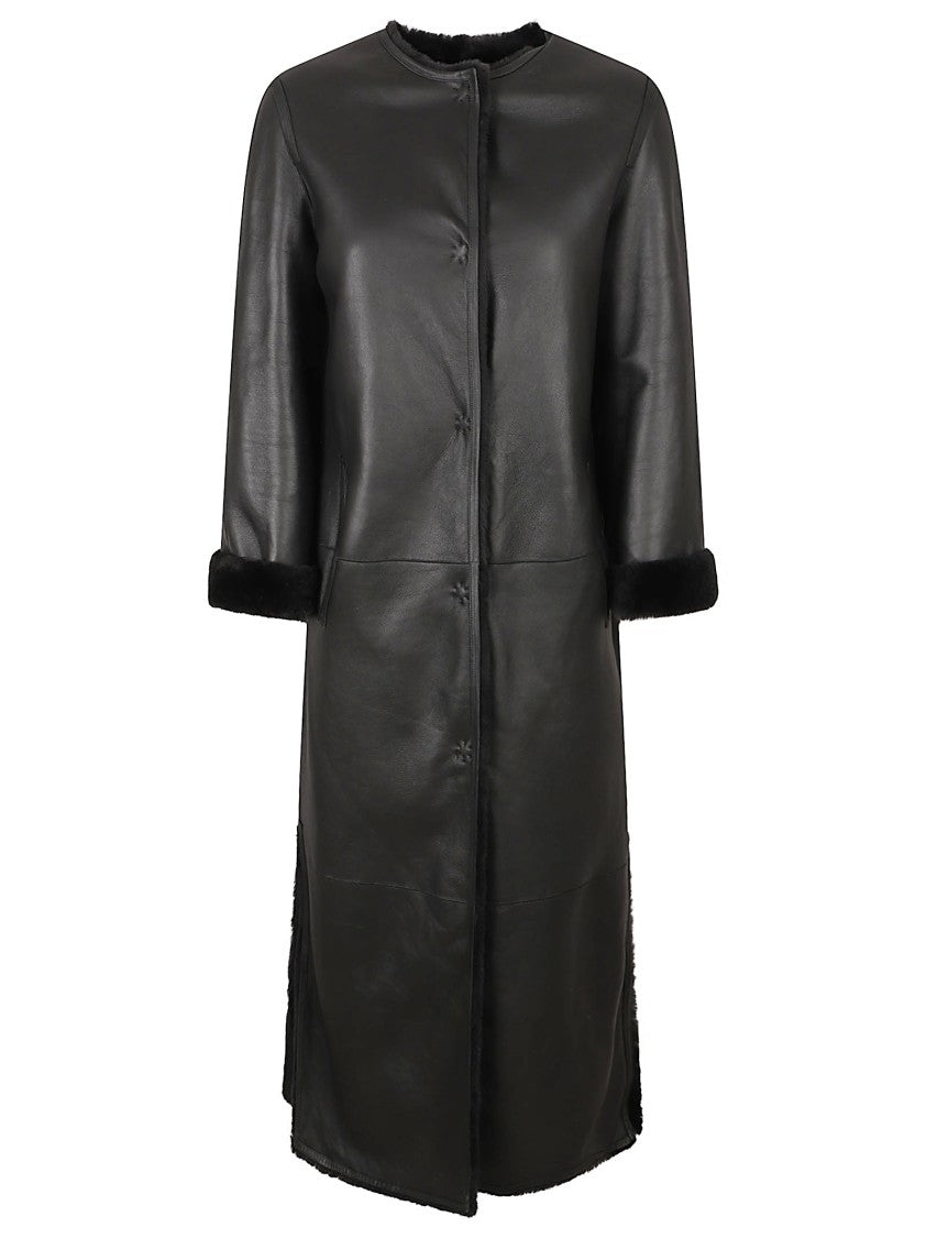 Yves Salomon Leather Coat With Plush Shearling Interior