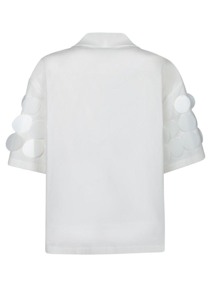 Msgm White Sequin-Overlay Short Sleeve Shirt