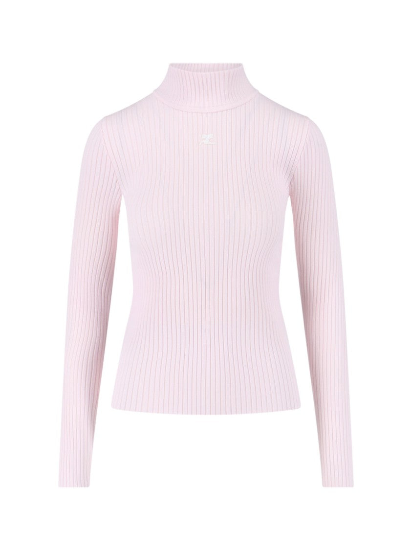 Courrèges Logo Turtleneck, In Pink Viscose Blend