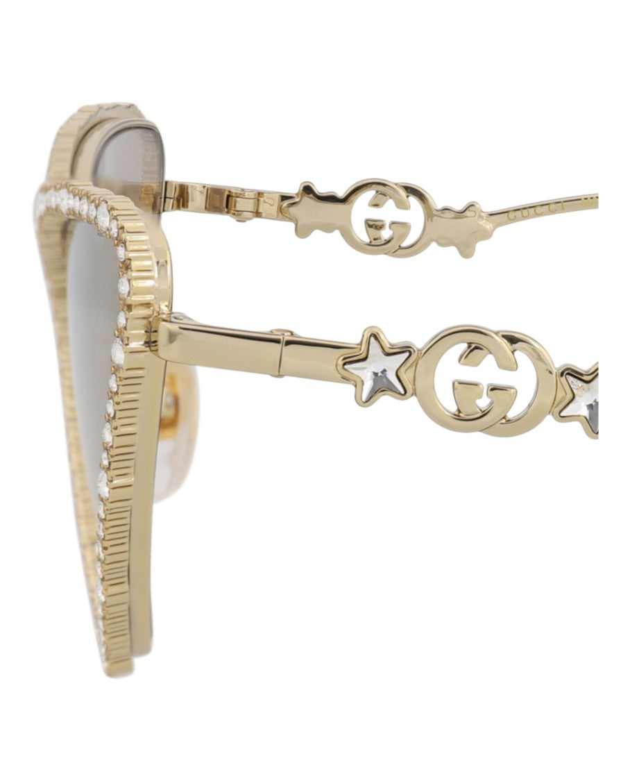 Gucci Metal Cat Eye-Frame Sunglasses With Crystal Accents