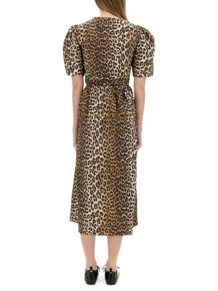 Ganni Leopard Print Midi Dress