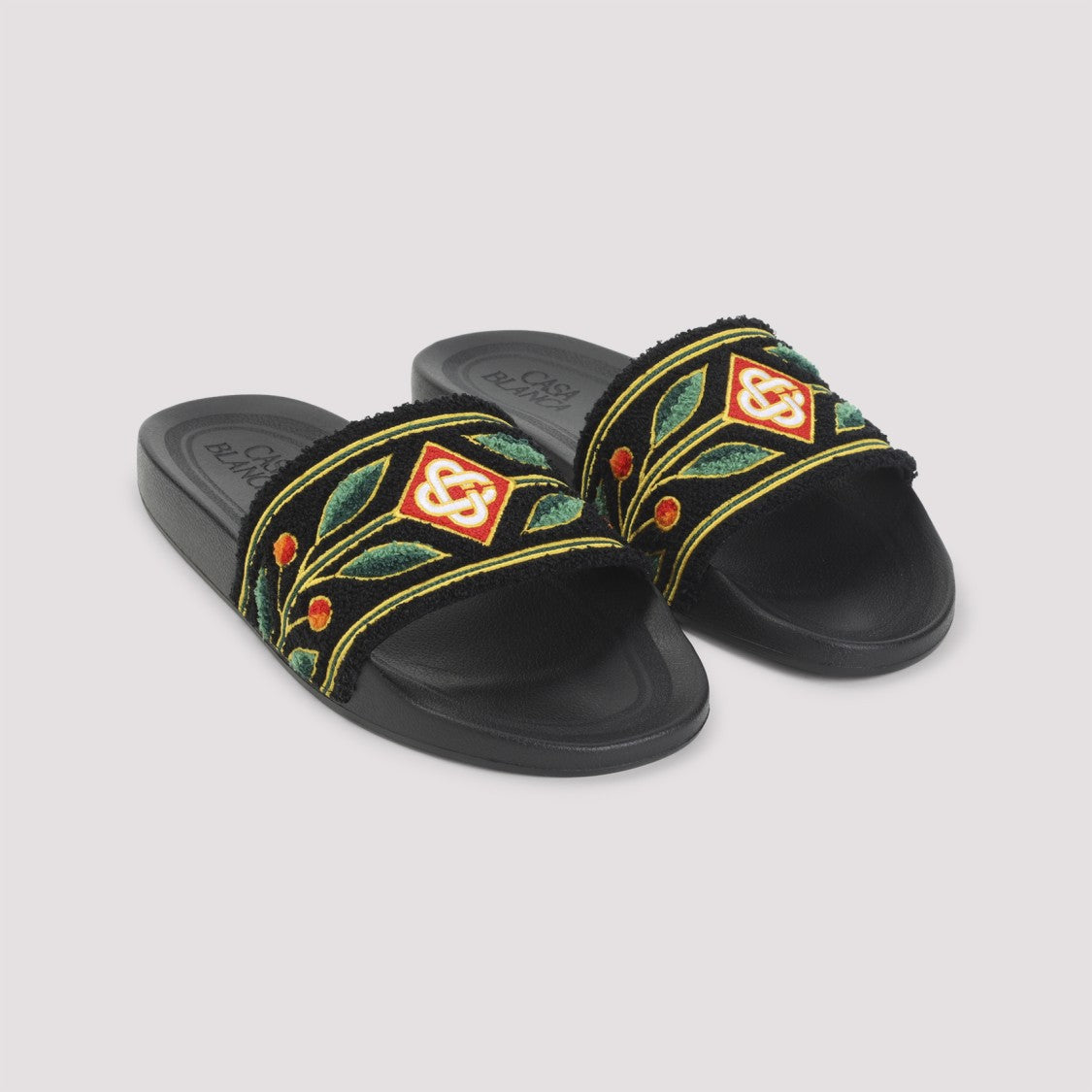 Casablanca Floral-Embroidered Casual Sandals With Geometric Emblem