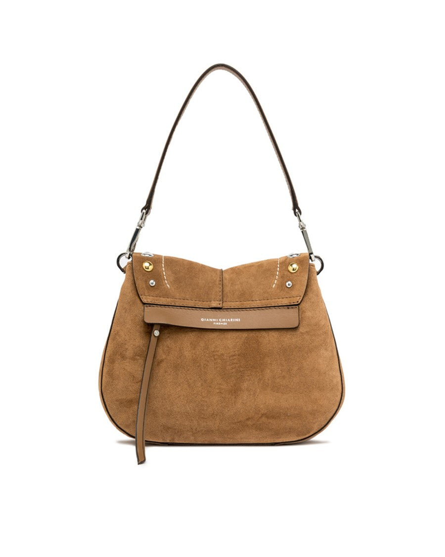 Gianni Chiarini Round Suede Shoulder Bag With Gold And Silver Studs