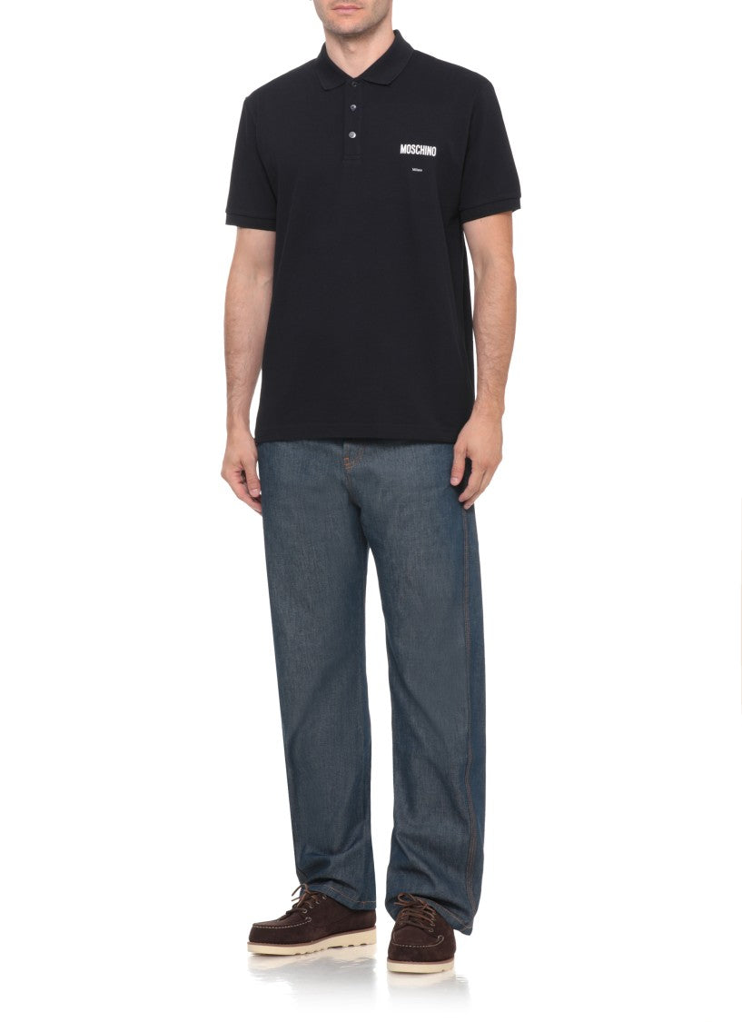 Moschino Black Classic Collar Logo Detail Cotton Polo Shirt