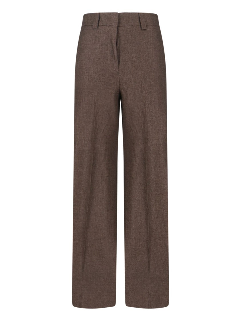 Incotex Brown Tailored Straight-Leg Linen Trousers