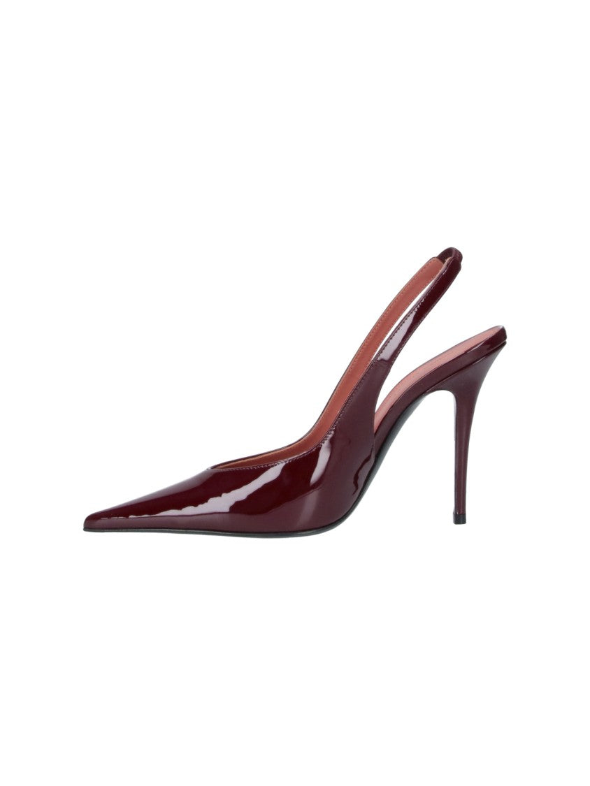 Amina Muaddi Burgundy Anok 105 Patent Leather Stiletto Pumps