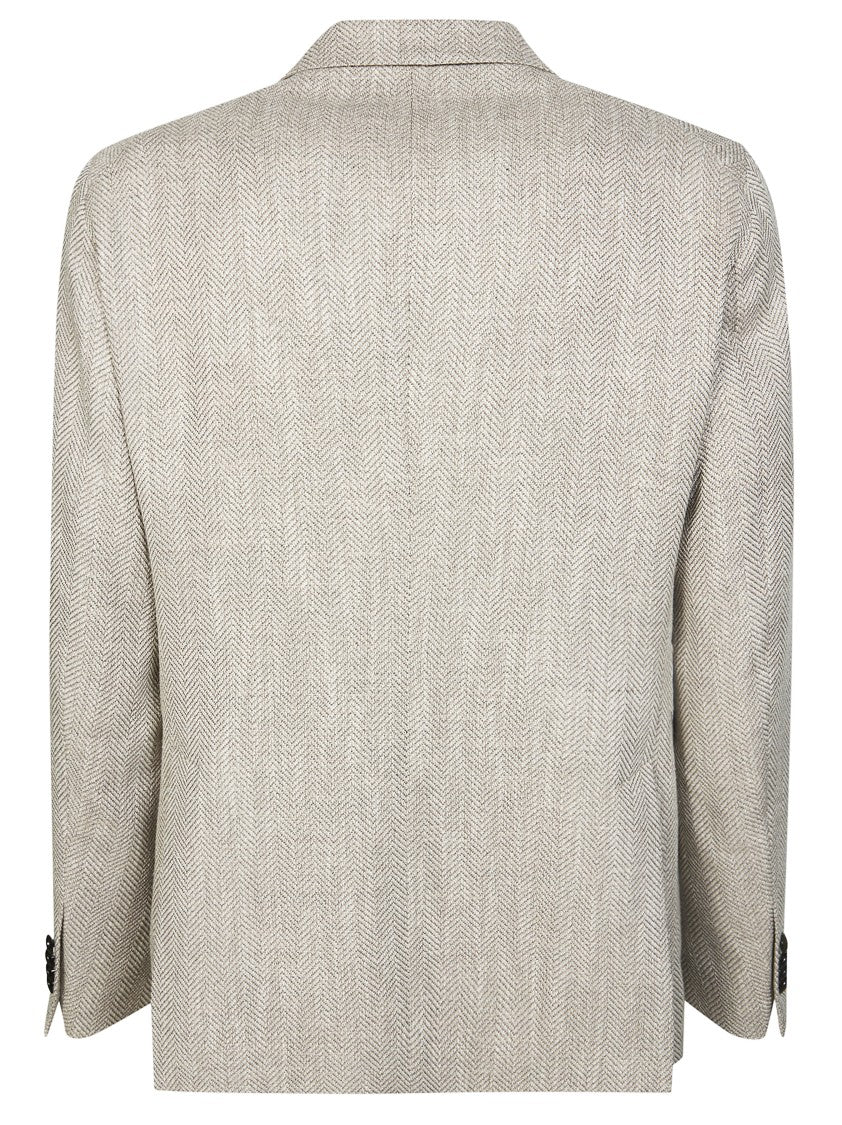 Tagliatore Light Neutral Herringbone Wool-Blend Blazer