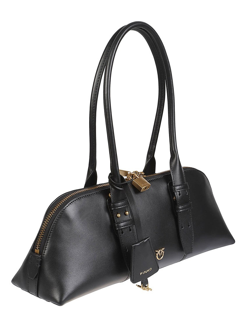 Pinko Escape Bowling Baguette Black Calf Leather Bag