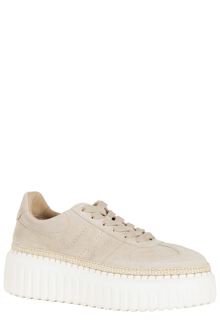 Hogan Beige H-Stripes Basket Side-Logo Leather Sneakers