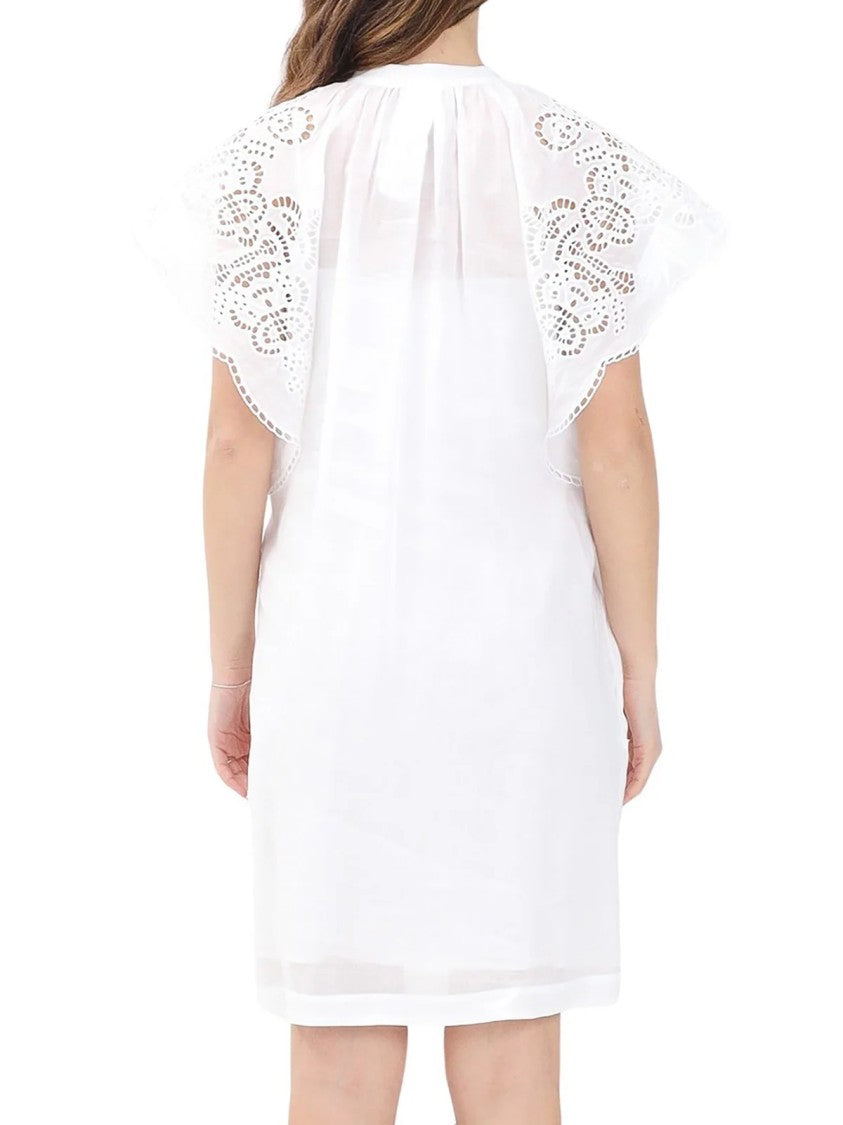 Max Mara White Astor Ramie Sangallo Embroidery Dress