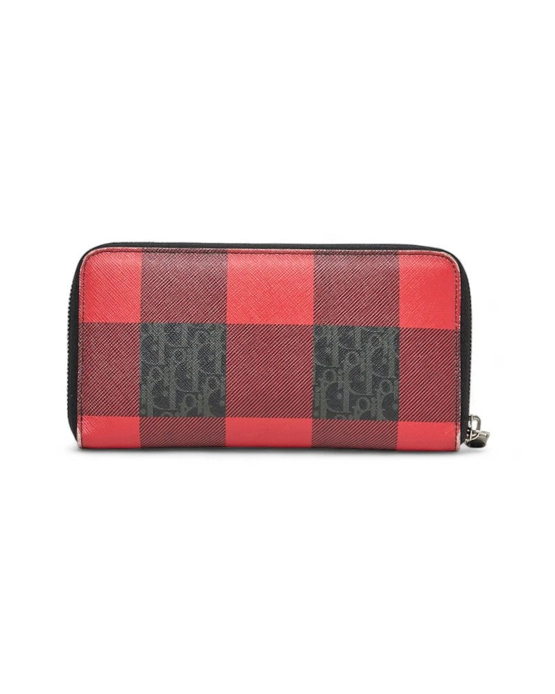 Dior Red Oblique Check Zip Wallet