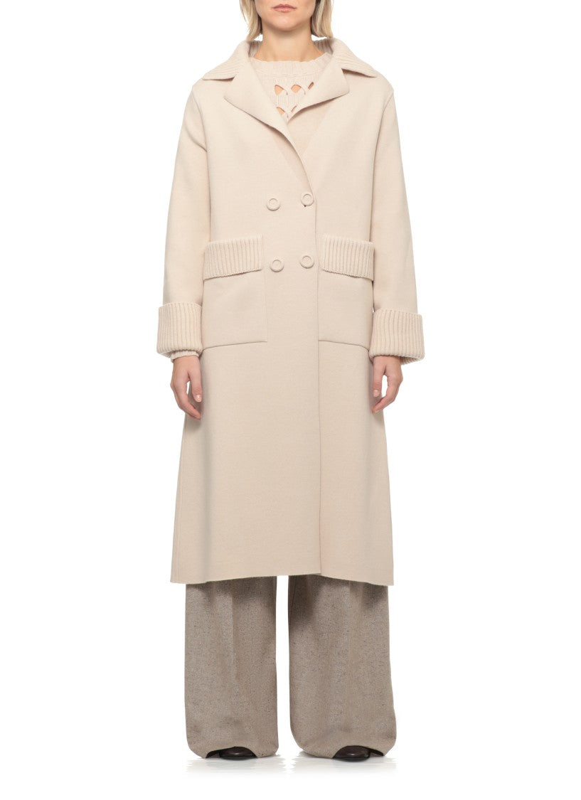 D. Exterior Beige Wool Double-Breasted Coat