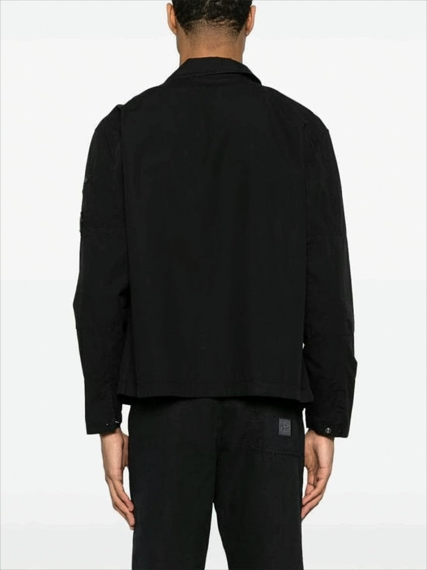 C.P. Company Minimalist Black Cotton Jacket With Classic Collar