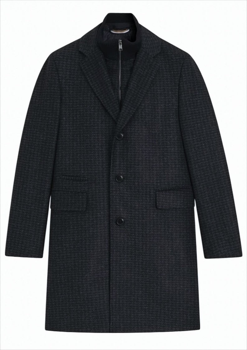 Boss Textured Dark Blue Wool Blend Coat