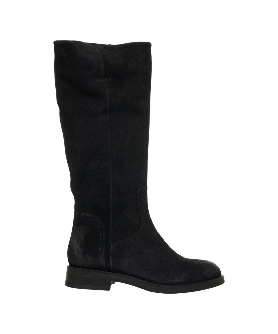 Curiosite Knee-High Suede Ankle Boots With Classic Low Heel