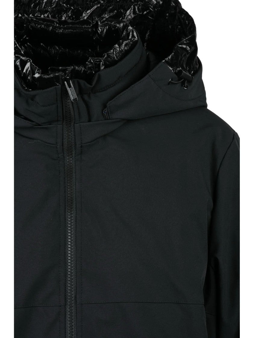 Bomboogie Fitted Short Black Wool Coat With Padded Texture