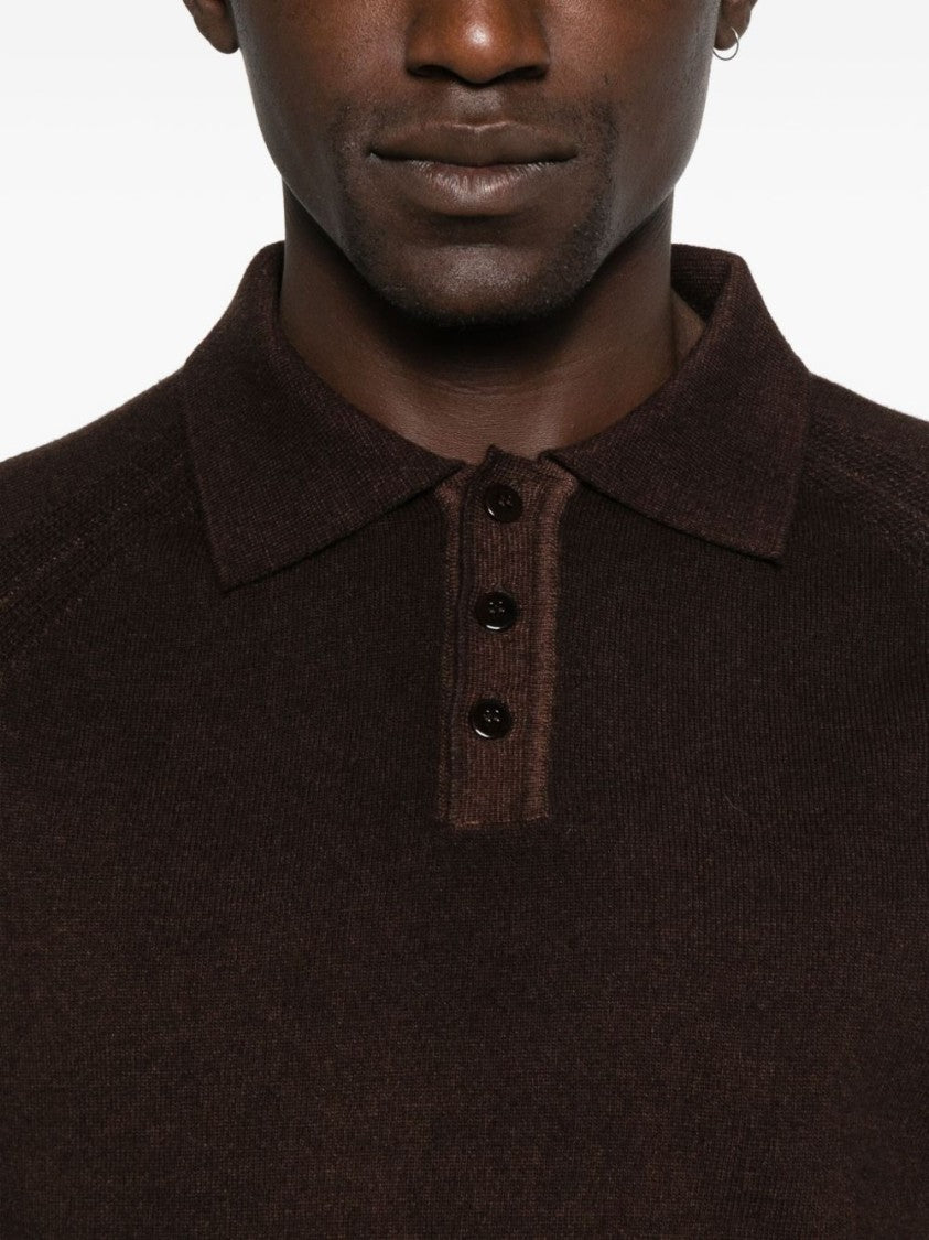 Daniele Fiesoli Brown Polo Collar Wool-Cashmere Blend Sweater
