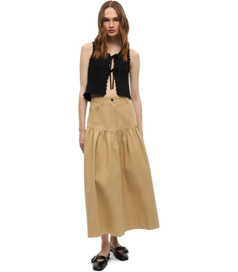 Ganni Beige Midi Skirt