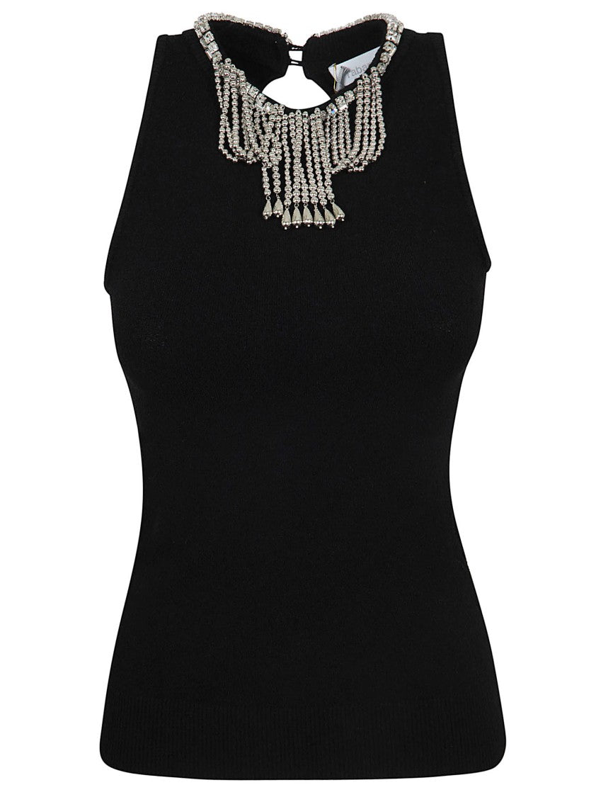 Paco Rabanne Fitted Sleeveless Top With Black Jeweled Embroidery