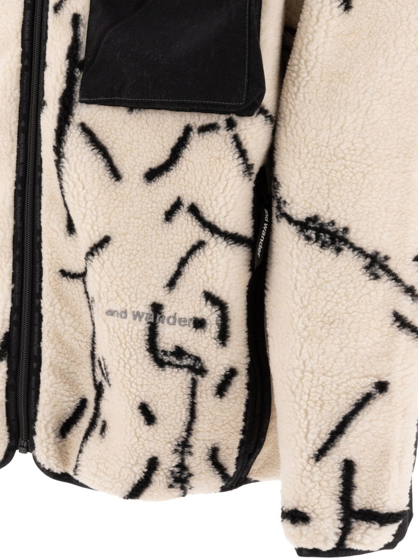 And Wander White Fleece Jacket With Contrast Panels