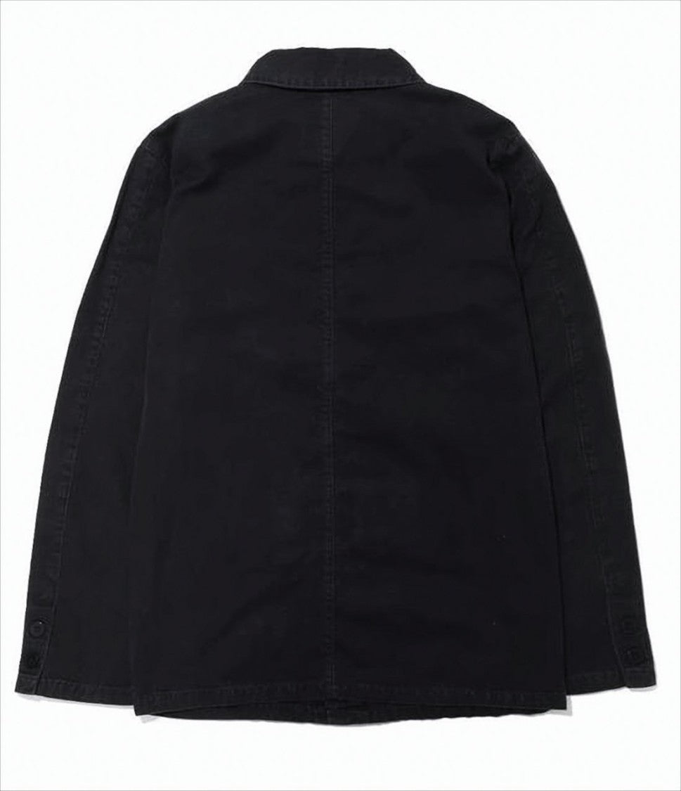 Saint James Button-Up Black Cotton Jacket With Pointed Collar And Patch Pockets