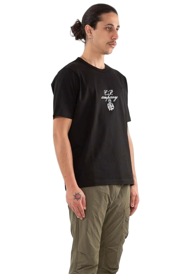 C.P. Company Short-Sleeved Black Cotton T-Shirt With Logo Detail