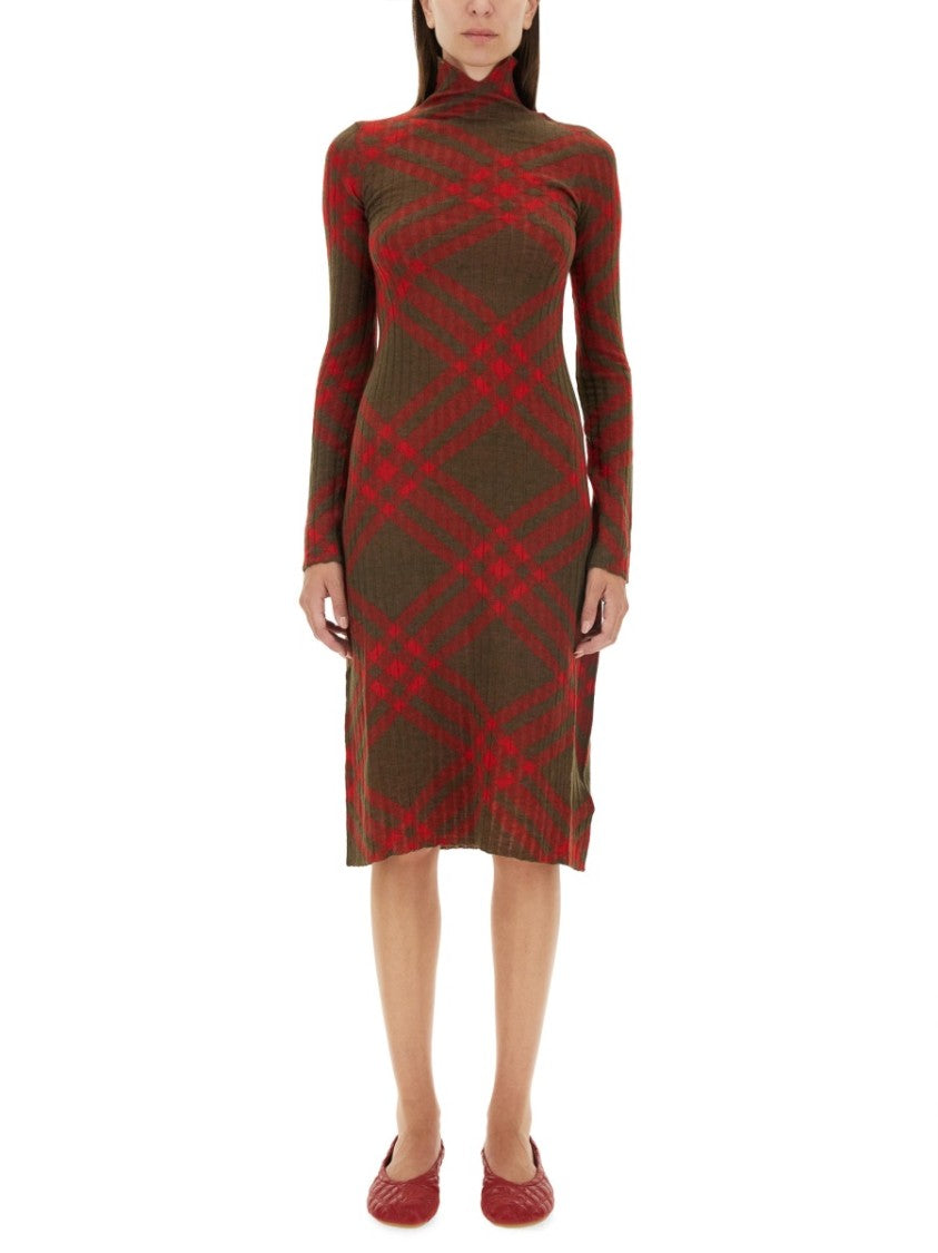 Burberry Plaid Wool Blend Midi Dress
