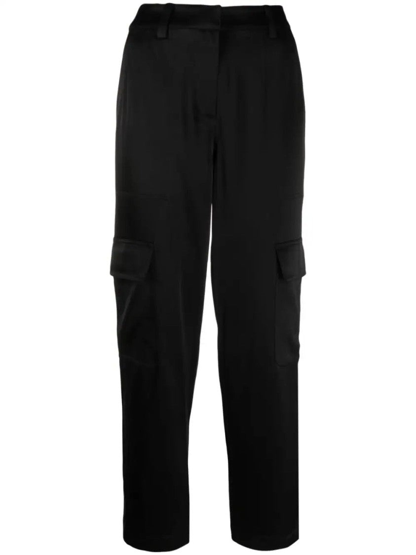 Michael Kors Satin Black Cargo Pants With Relaxed Fit