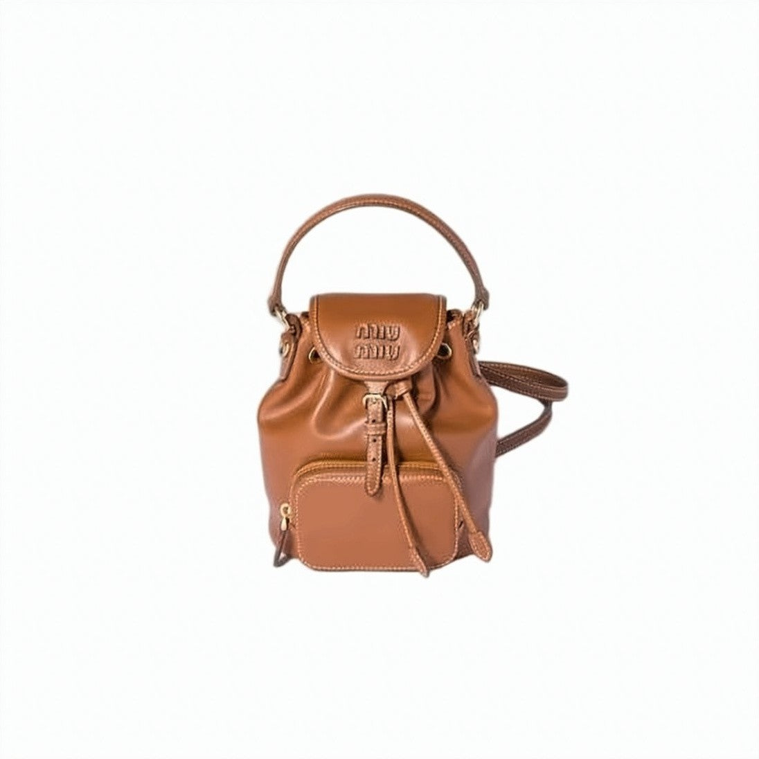 Miu Miu Structured Brown Calf Leather Backpack