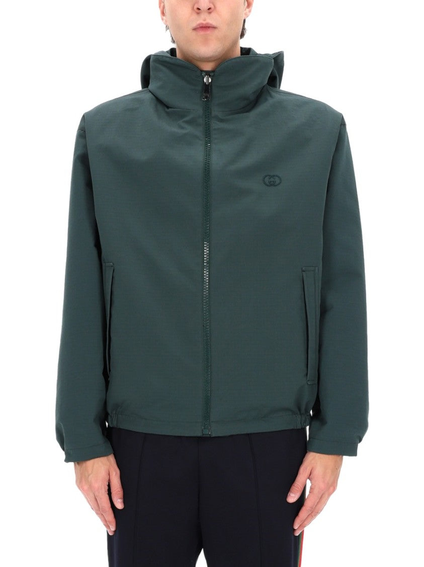Gucci Hooded Cotton Jacket With Front Zipper And Logo