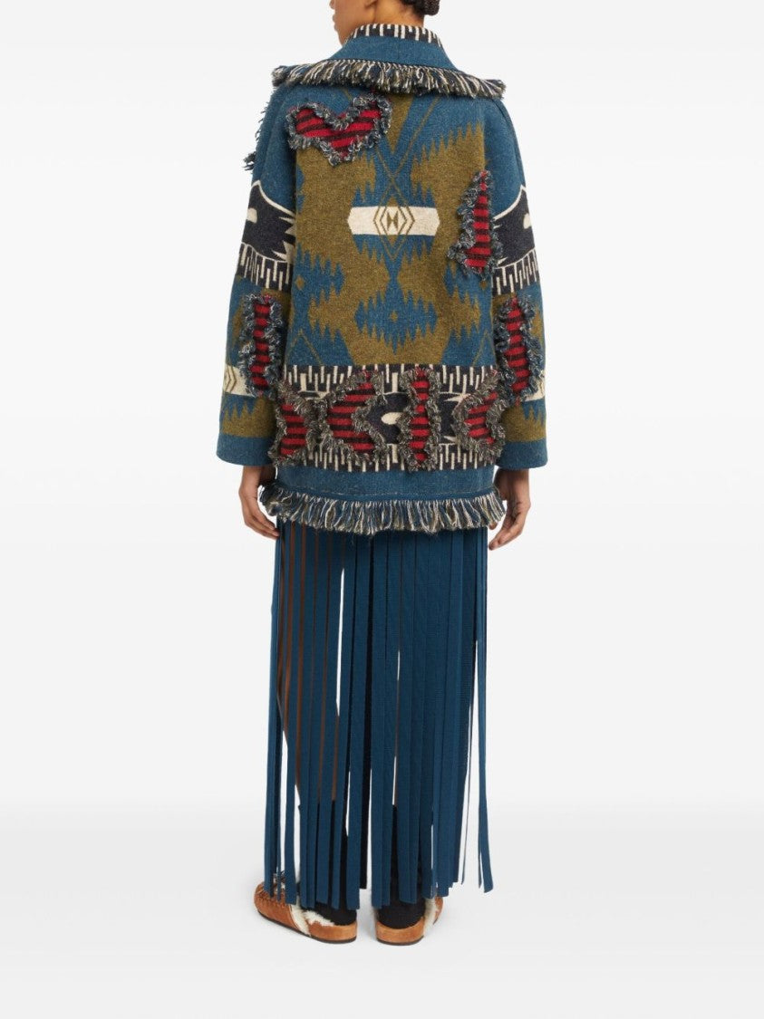 Alanui Bold Eclectic Knit Sweater With Shawl Collar