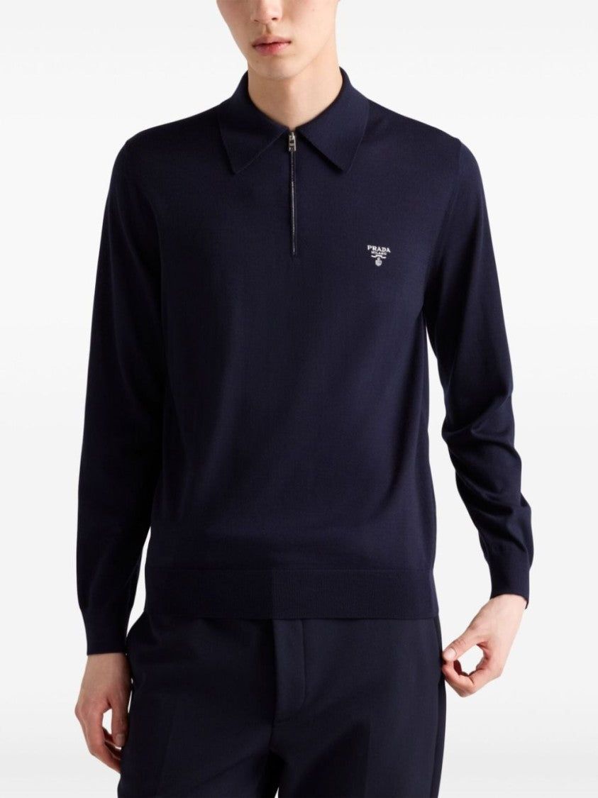 Prada Fine Knit Wool Polo Shirt With Zip Fastening